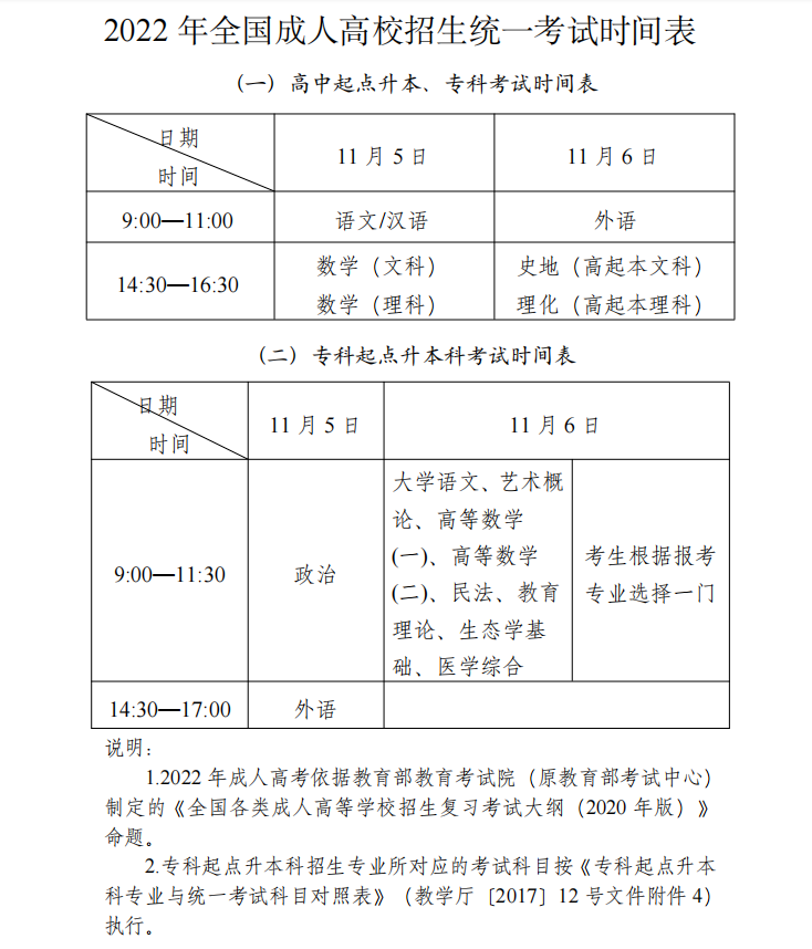 成人高考 考试时间